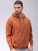 Men's Beige Relaxed Fit Solid Frontopen Zipperper-Hooded Sweatshirt