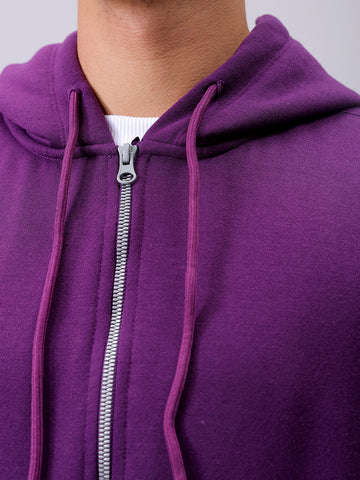 Men's Purple Relaxed Fit Solid Frontopen Zipperper-Hooded Sweatshirt