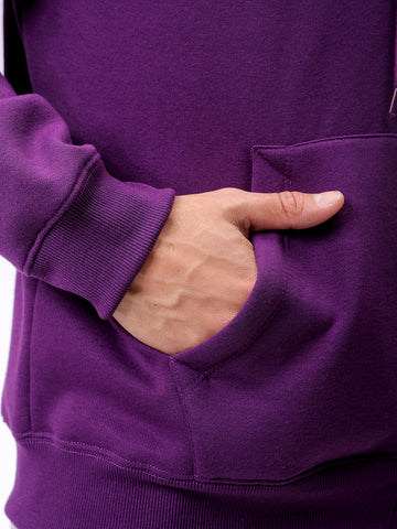 Men's Purple Relaxed Fit Solid Frontopen Zipperper-Hooded Sweatshirt