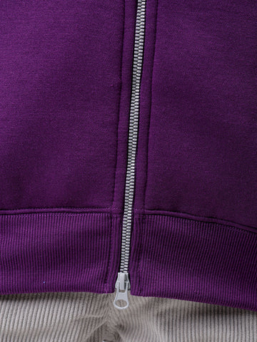 Men's Purple Relaxed Fit Solid Frontopen Zipperper-Hooded Sweatshirt