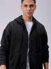 Men's Black Relaxed Fit Solid Frontopen Zipperper-Hooded Sweatshirt