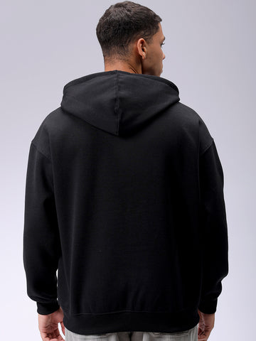 Men's Black Relaxed Fit Solid Frontopen Zipperper-Hooded Sweatshirt