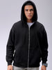Men's Black Relaxed Fit Solid Frontopen Zipperper-Hooded Sweatshirt