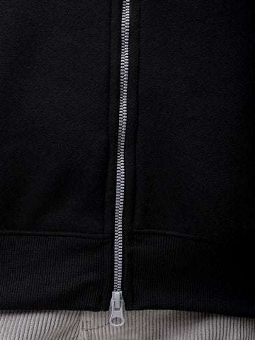 Men's Black Relaxed Fit Solid Frontopen Zipperper-Hooded Sweatshirt