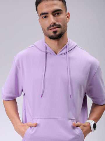 Men's Purple Oversized Solid Overhead-Hooded Sweatshirt
