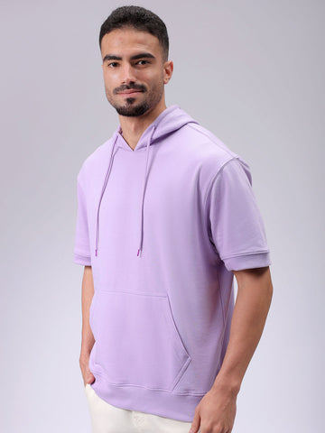 Men's Purple Oversized Solid Overhead-Hooded Sweatshirt
