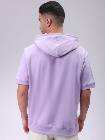 Men's Purple Oversized Solid Overhead-Hooded Sweatshirt