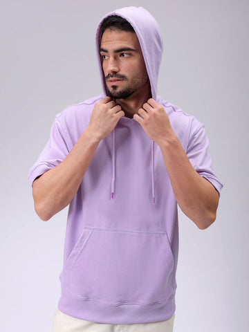 Men's Purple Oversized Solid Overhead-Hooded Sweatshirt