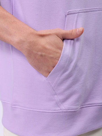 Men's Purple Oversized Solid Overhead-Hooded Sweatshirt