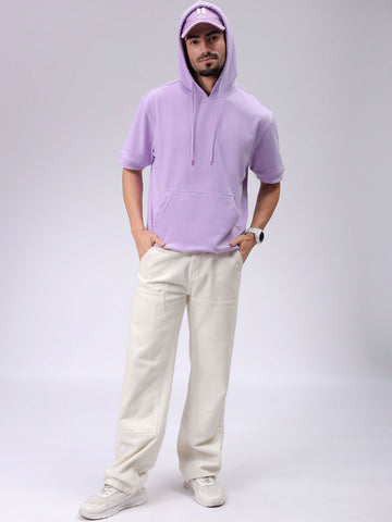 Men's Purple Oversized Solid Overhead-Hooded Sweatshirt