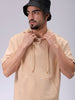 Men's Tan Oversized Solid Overhead-Hooded Sweatshirt