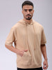 Men's Tan Oversized Solid Overhead-Hooded Sweatshirt