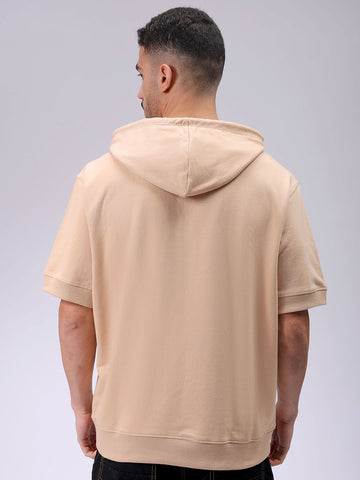 Men's Tan Oversized Solid Overhead-Hooded Sweatshirt