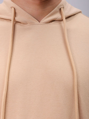 Men's Tan Oversized Solid Overhead-Hooded Sweatshirt