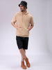 Men's Tan Oversized Solid Overhead-Hooded Sweatshirt