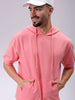 Men's Pink Oversized Solid Overhead-Hooded Sweatshirt