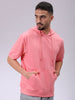 Men's Pink Oversized Solid Overhead-Hooded Sweatshirt