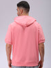 Men's Pink Oversized Solid Overhead-Hooded Sweatshirt