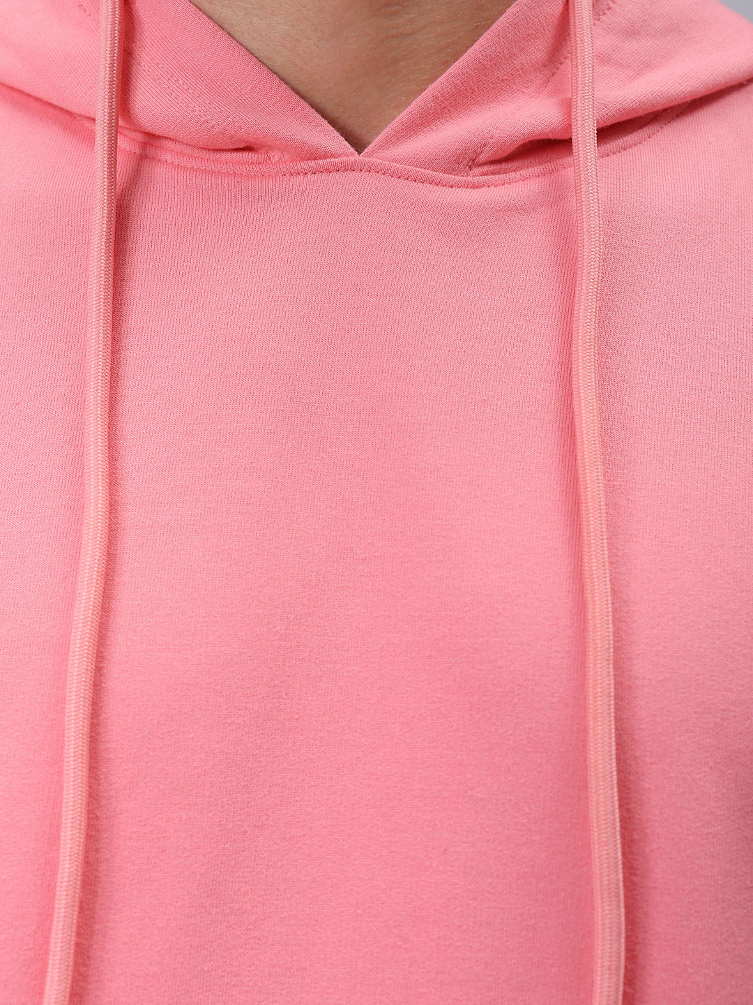 Men's Pink Oversized Solid Overhead-Hooded Sweatshirt