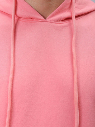 Men's Pink Oversized Solid Overhead-Hooded Sweatshirt