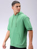 Men's Green Oversized Solid Overhead-Hooded Sweatshirt