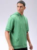 Men's Green Oversized Solid Overhead-Hooded Sweatshirt