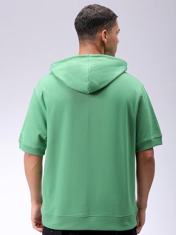 Men's Green Oversized Solid Overhead-Hooded Sweatshirt
