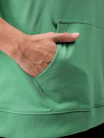 Men's Green Oversized Solid Overhead-Hooded Sweatshirt