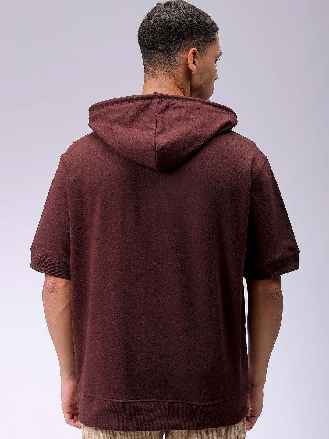 Men's Brown Oversized Solid Overhead-Hooded Sweatshirt