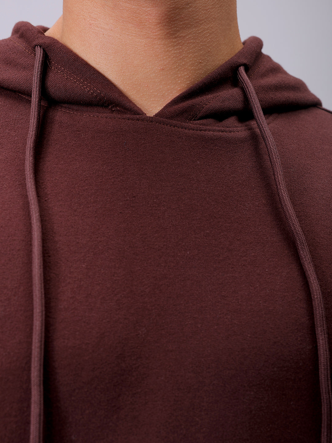 Men's Brown Oversized Solid Overhead-Hooded Sweatshirt