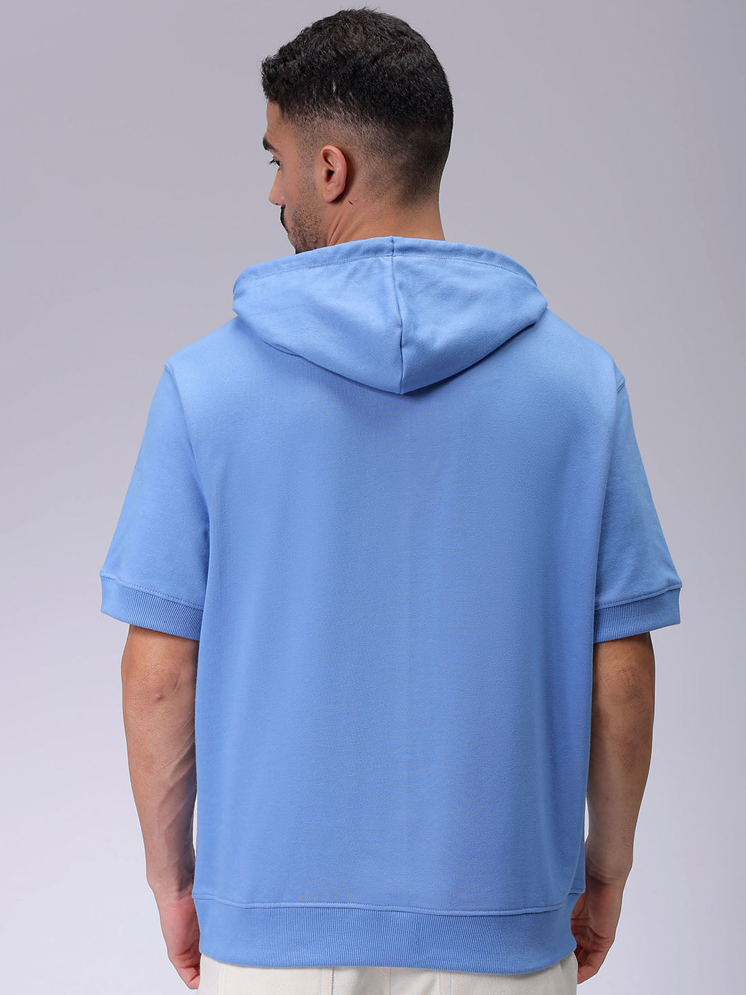 Men's Blue Oversized Solid Overhead-Hooded Sweatshirt