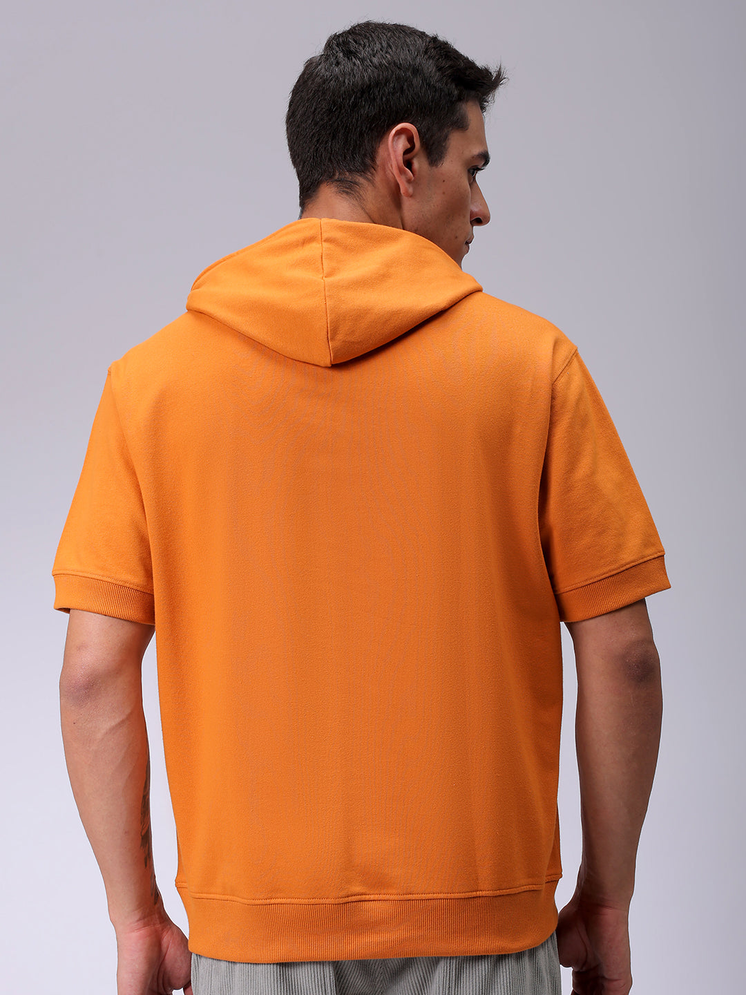 Men's Orange Oversized Solid Overhead Hooded Sweatshirt