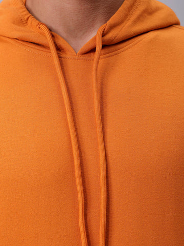Men's Orange Oversized Solid Overhead Hooded Sweatshirt
