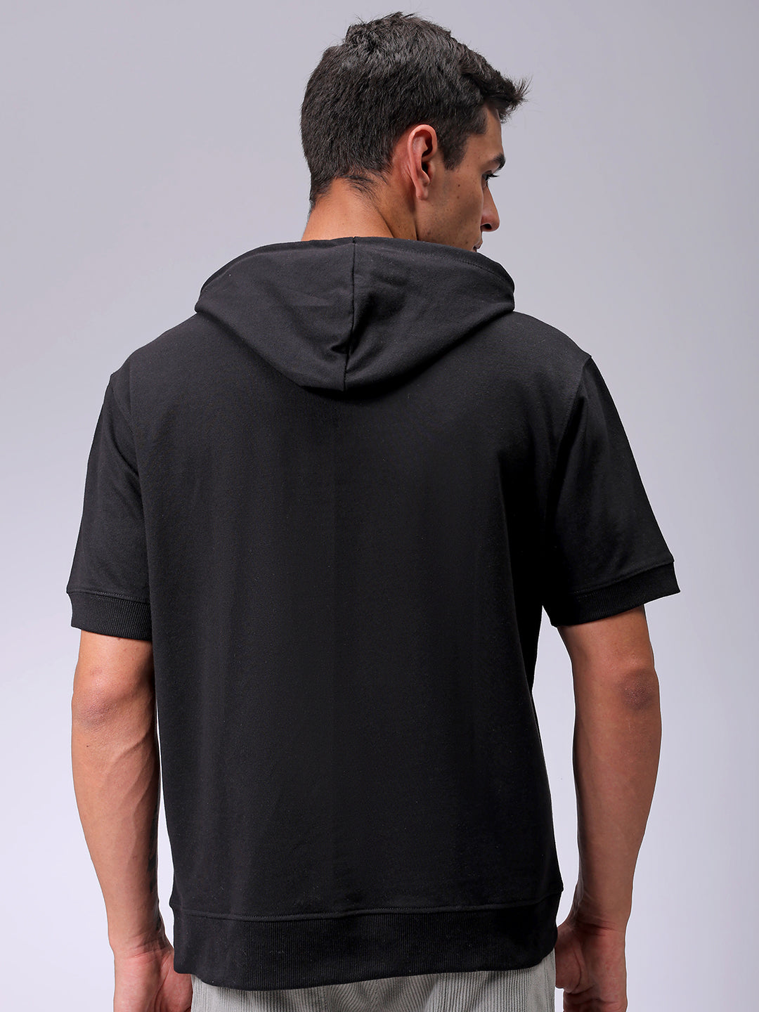 Men's Black Oversized Solid Overhead Hooded Sweatshirt