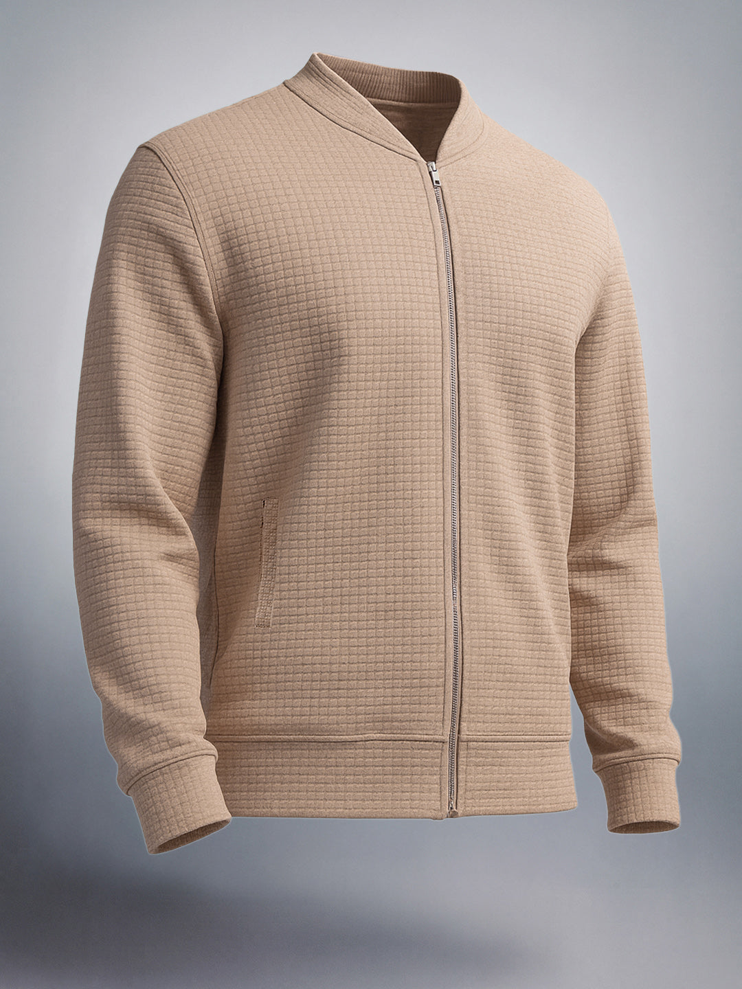 Men's Beige Regular Fit Textured Casual Sweatshirt