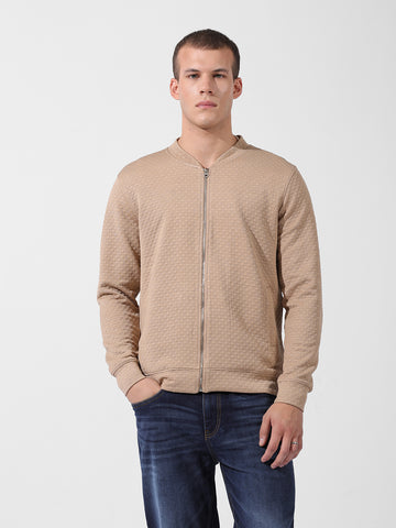 Men's Beige Regular Fit Textured Casual Sweatshirt
