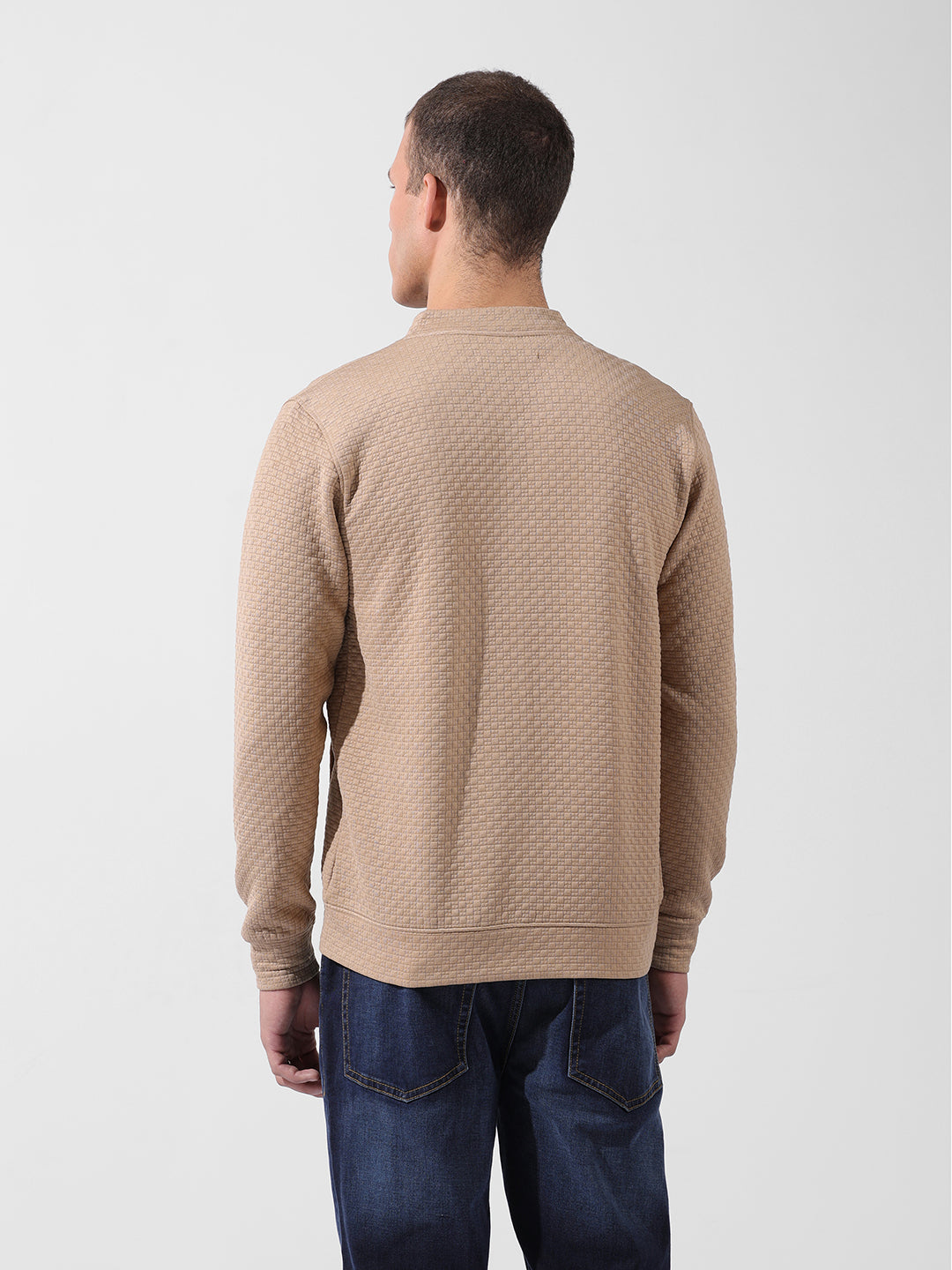 Men's Beige Regular Fit Textured Casual Sweatshirt