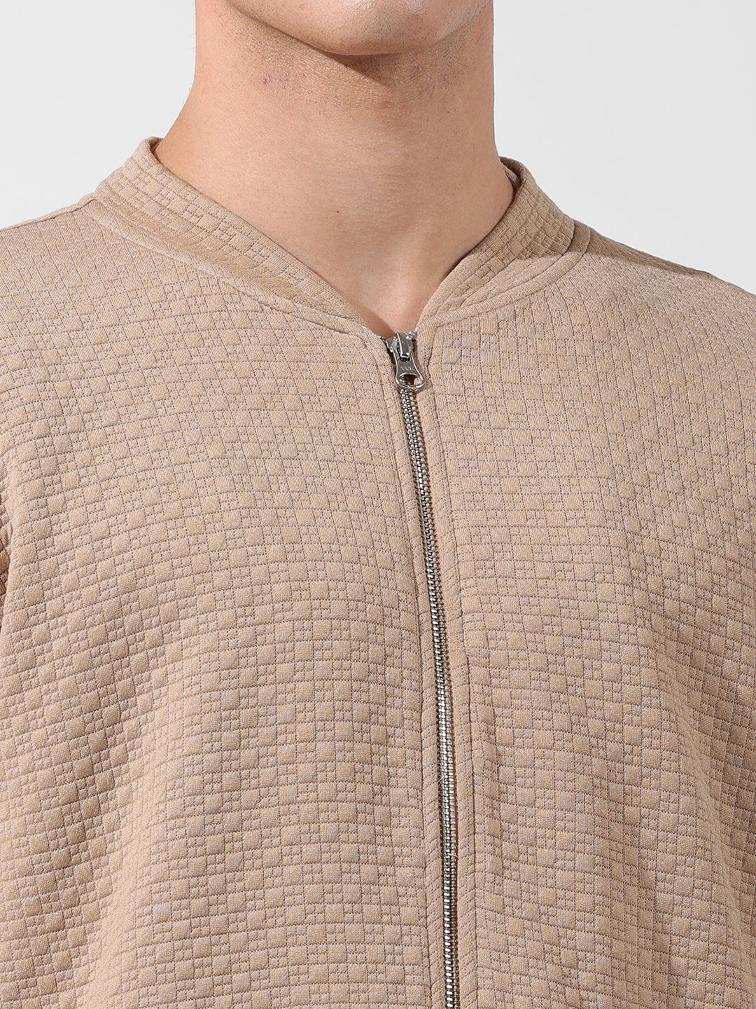 Men's Beige Regular Fit Textured Casual Sweatshirt