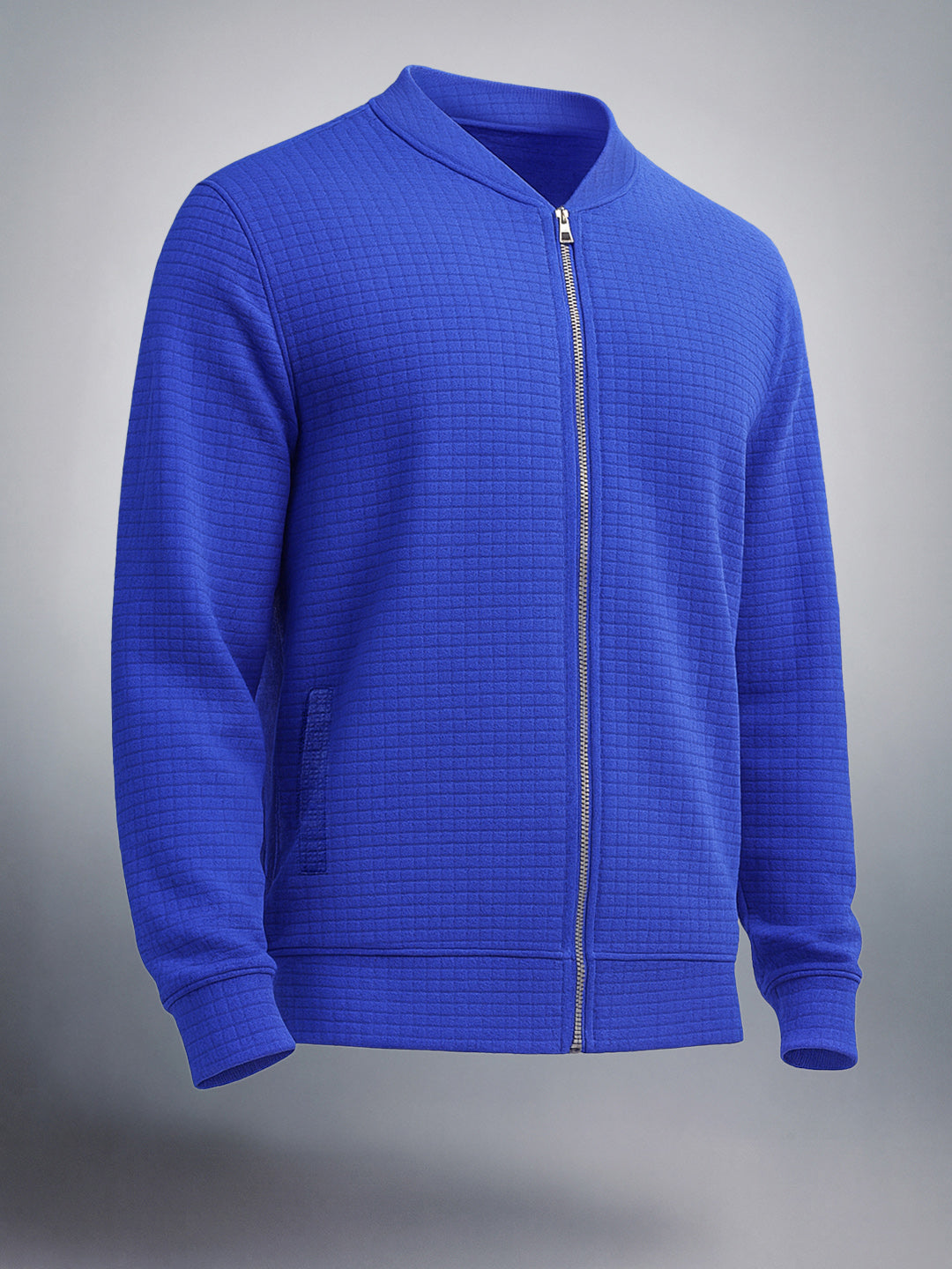 Men's Blue Regular Fit Textured Casual Sweatshirt