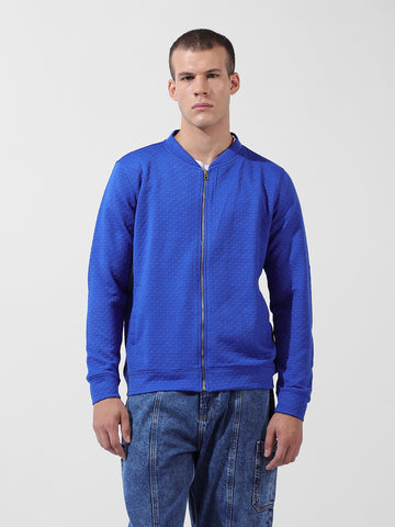 Men's Blue Regular Fit Textured Casual Sweatshirt
