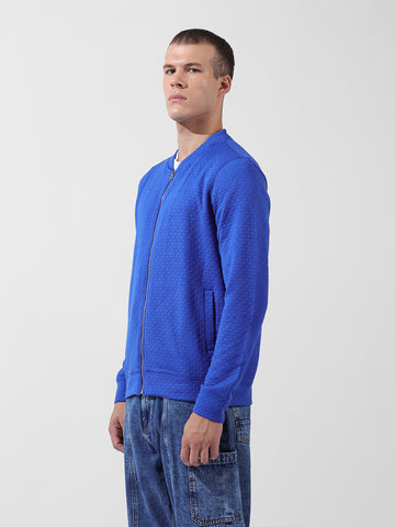 Men's Blue Regular Fit Textured Casual Sweatshirt