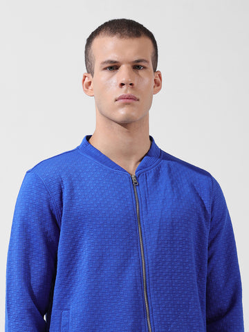 Men's Blue Regular Fit Textured Casual Sweatshirt