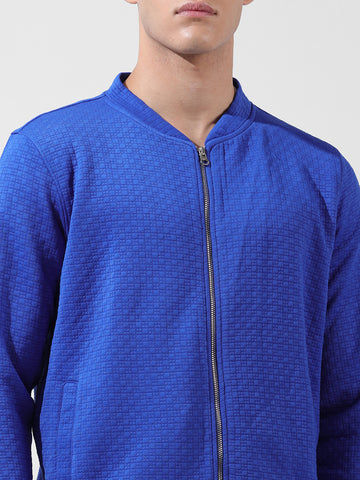 Men's Blue Regular Fit Textured Casual Sweatshirt