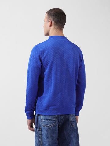 Men's Blue Regular Fit Textured Casual Sweatshirt