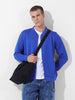 Men's Blue Regular Fit Textured Casual Sweatshirt