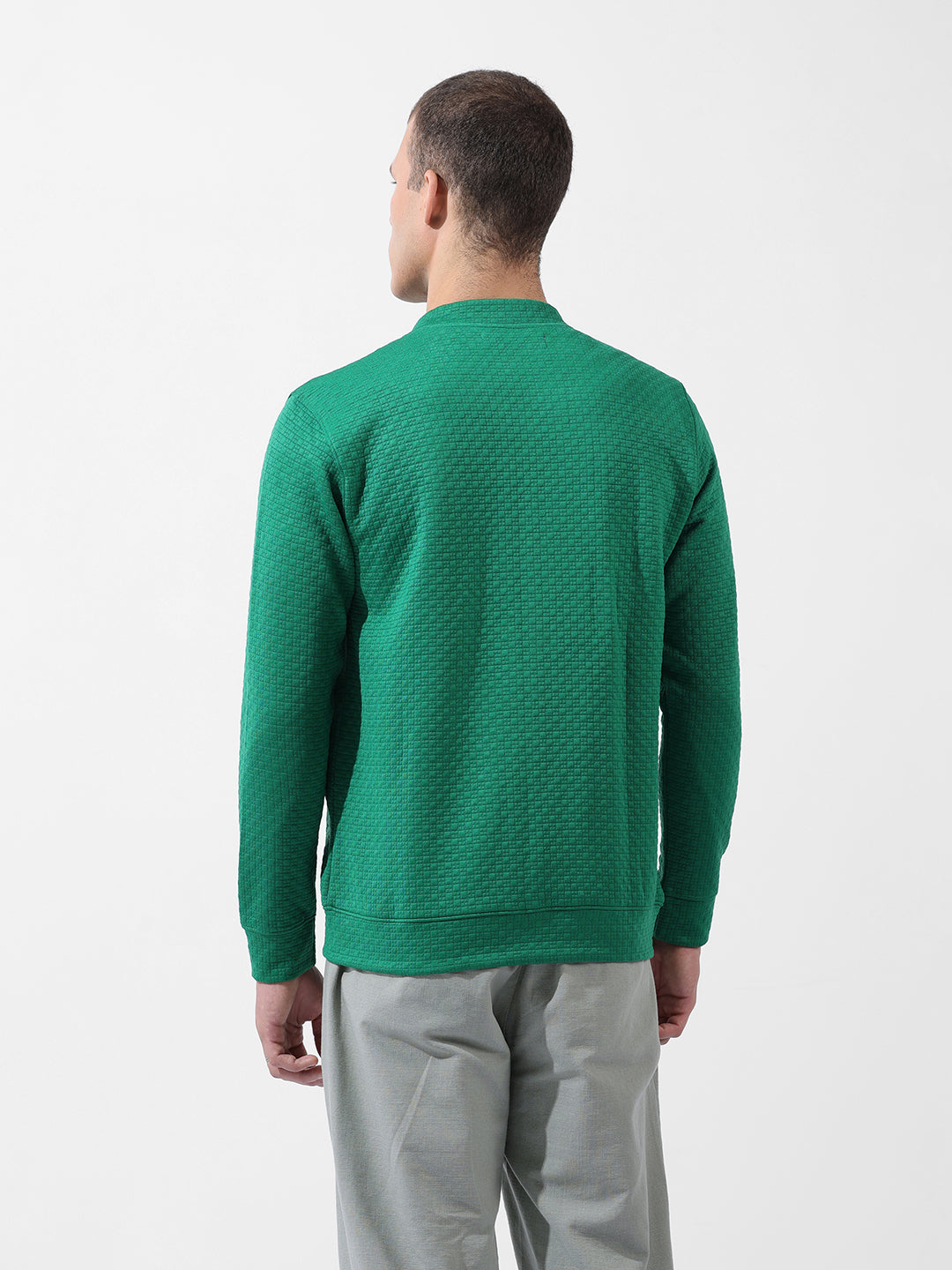 Men's Green Regular Fit Textured Casual Sweatshirt