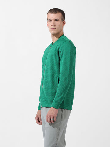 Men's Green Regular Fit Textured Casual Sweatshirt