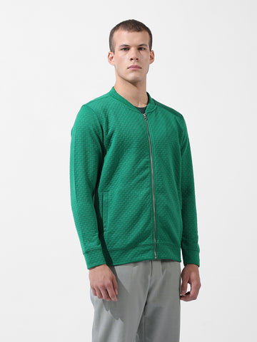 Men's Green Regular Fit Textured Casual Sweatshirt