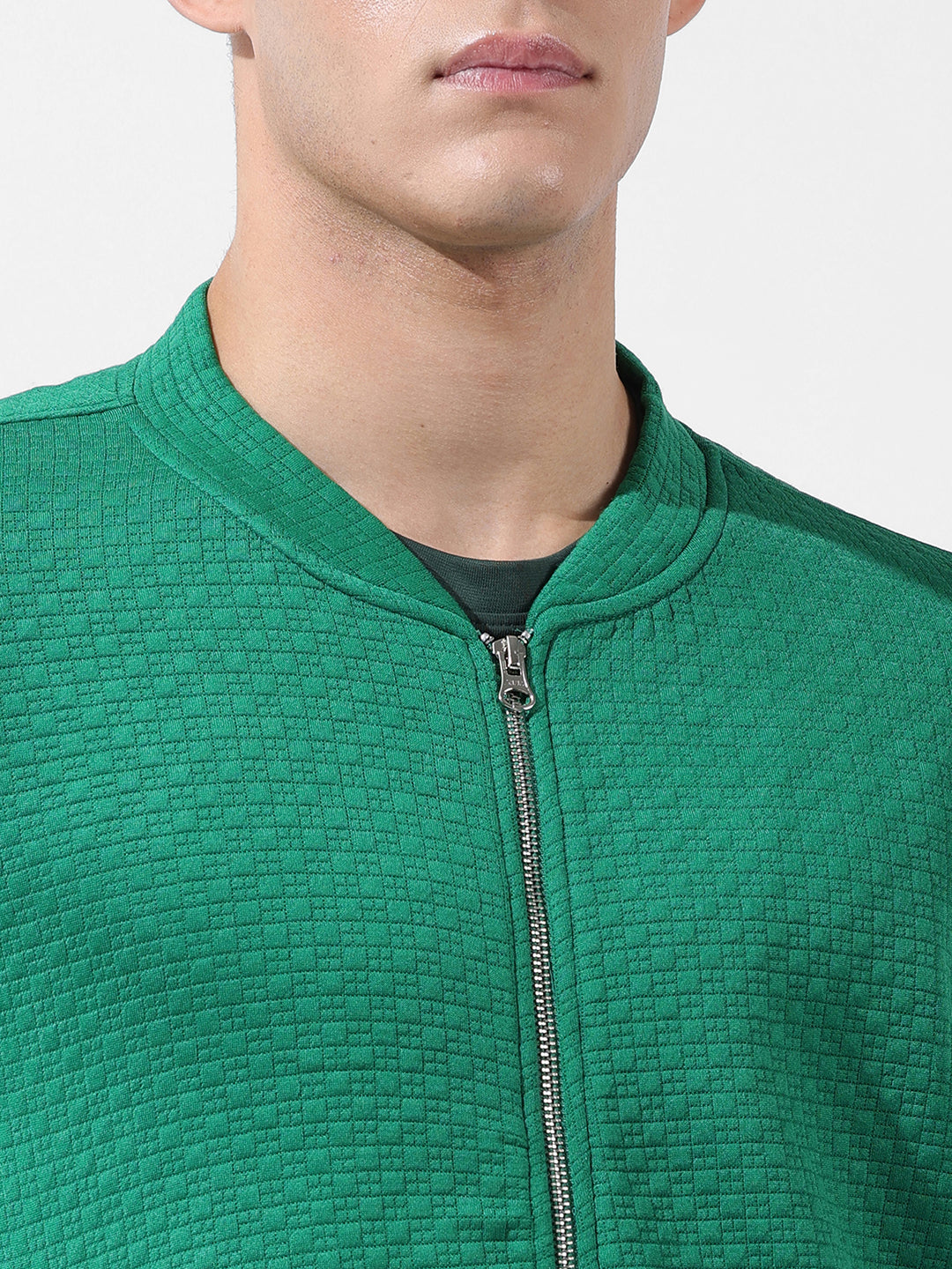 Men's Green Regular Fit Textured Casual Sweatshirt
