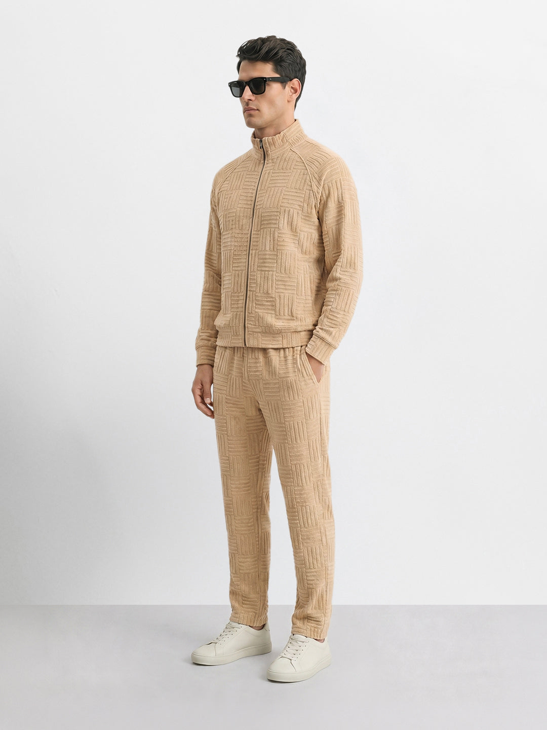 Men's Beige Relaxed Fit  Solid Casual Coordinates